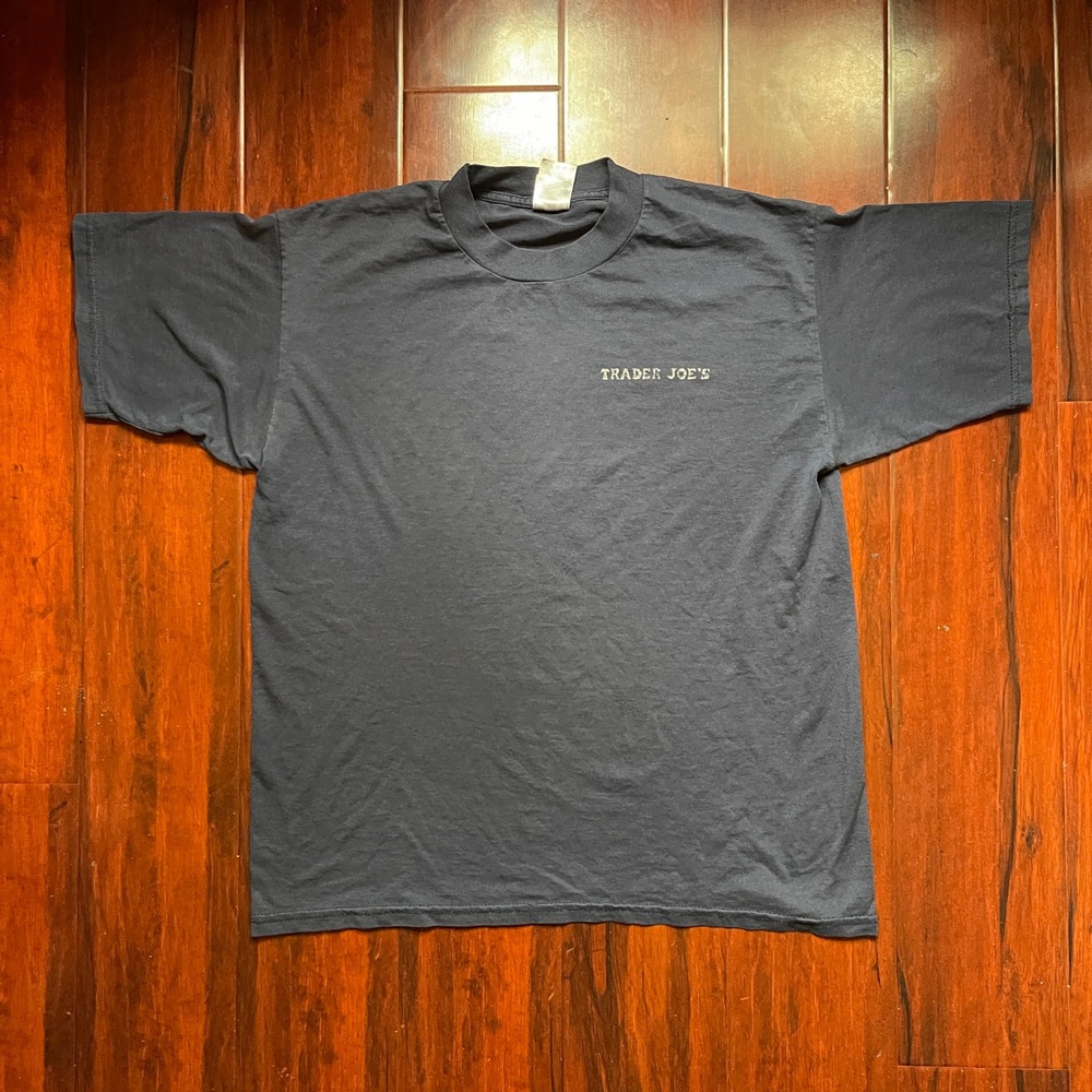 Vintage Trader Joe's Logo Tee Shirt 2000s Navy Blue Faded Distressed Men's Large